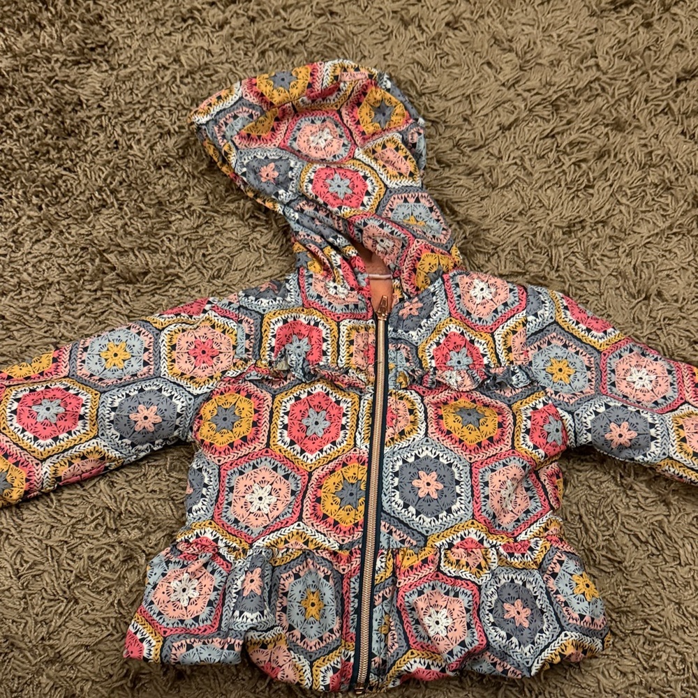 Colorful Hexagon Patterned Hooded Jacket